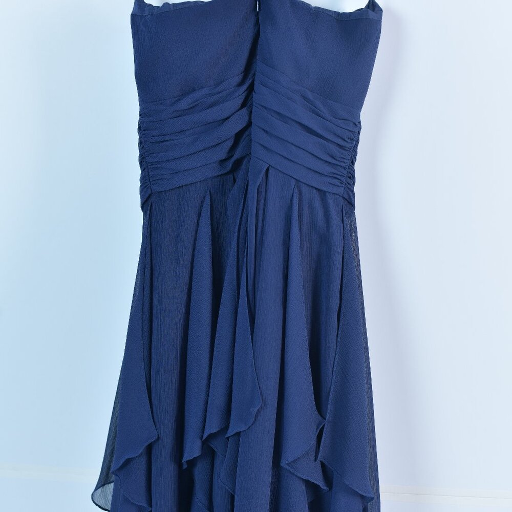 Dark blue strapless chiffon dress